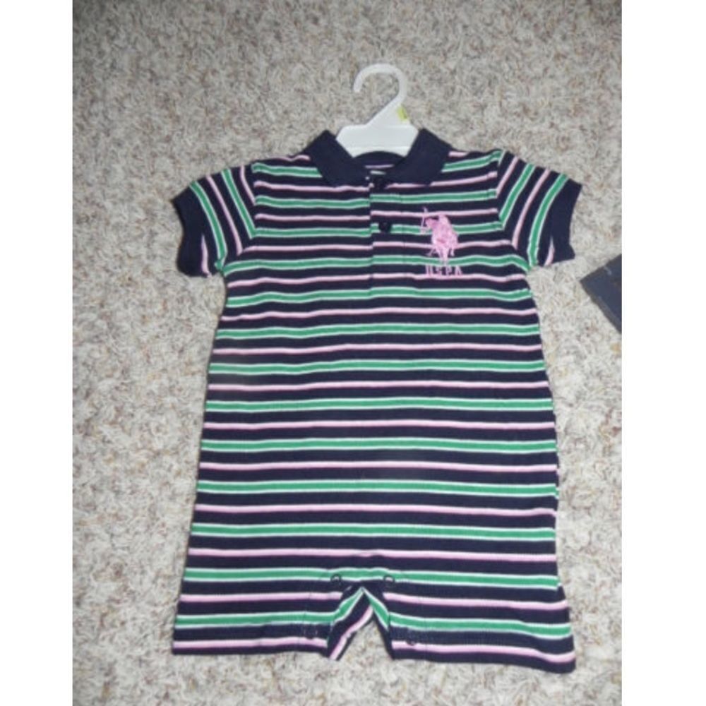 U.S. Polo Assn Layette 6/9 Months Navy Stripes NWT